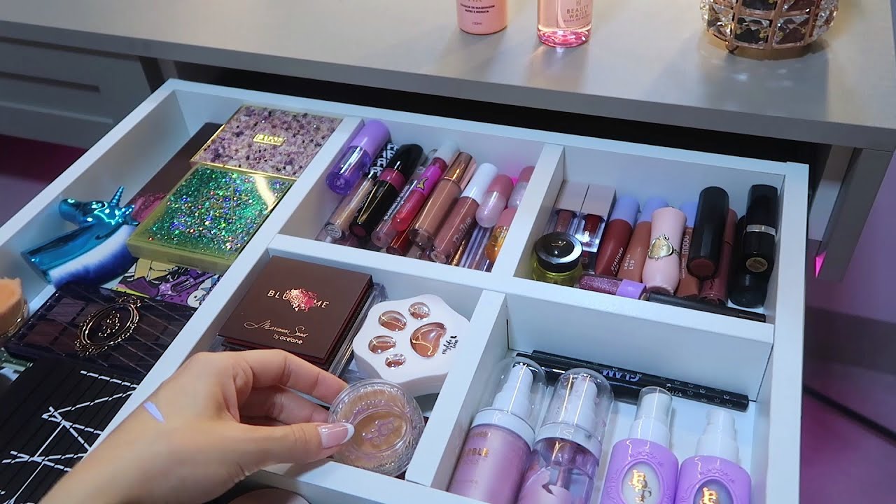 ASMR - ORGANIZANDO MINHAS MAKES NA PENTEADEIRA NOVA ✨