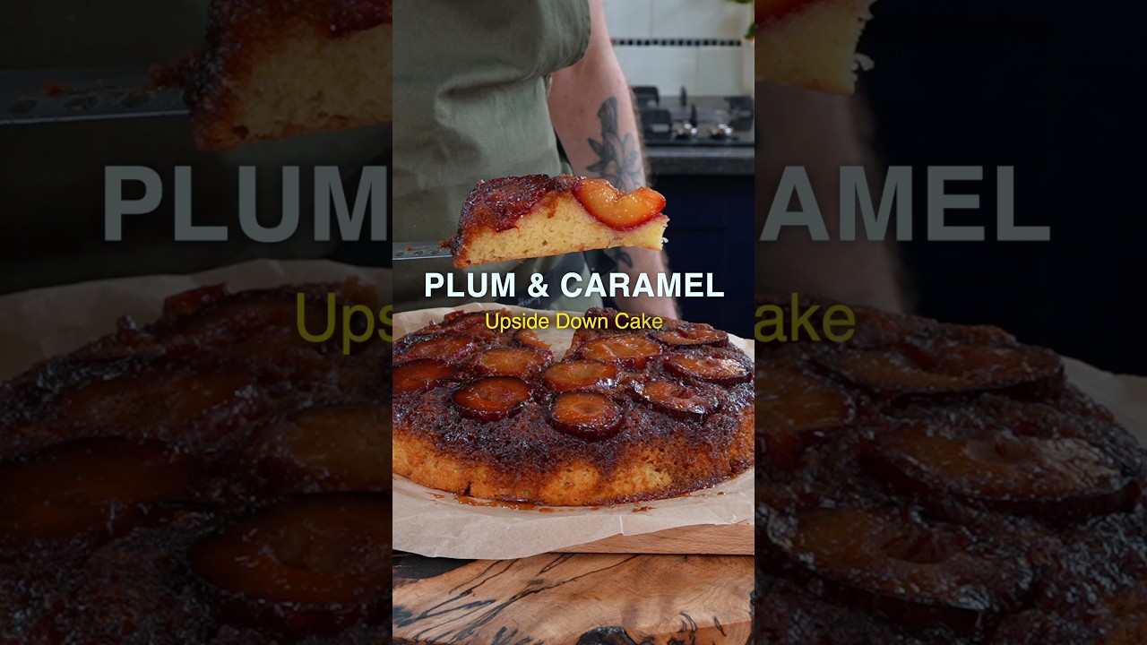 Рецепт перевернутого торта со сливой и карамелью