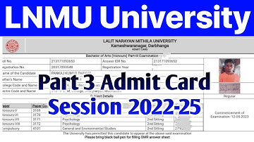 LNMU Part 3 Admit Card 2022-25 : B.A, B.Sc & B.Com 3Rd Year Admit Card @lnmu.ac.in