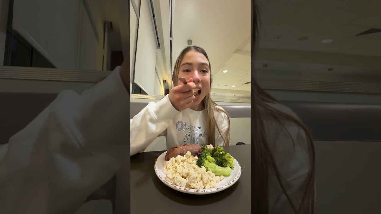 pov eating at a college dining hall 