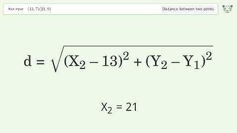 Find the distance between two points p1 (13,7) and p2 (21,9): Step-by-Step Video Solution