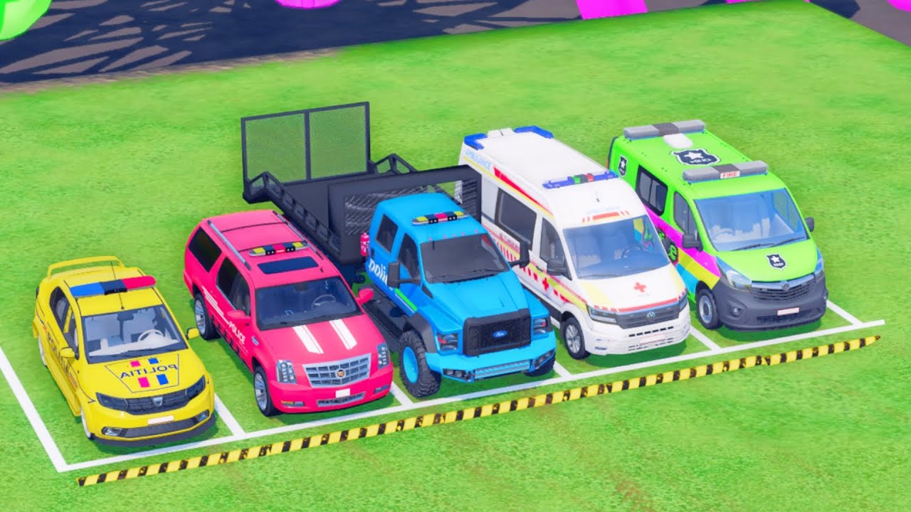 TRANSPORTING ALL POLICE CARS and AMBULANCE EMERGENCY VEHICLES WITH MERCEDES POLICE TRUCKS ! FS22