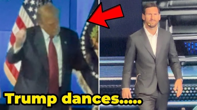 President Donald Trump REACTION as he meets Messi at the American Business Forum 2025