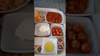 Breakfast menu Fasoolya & egg Arabic bread shorts cooking apeamma eating