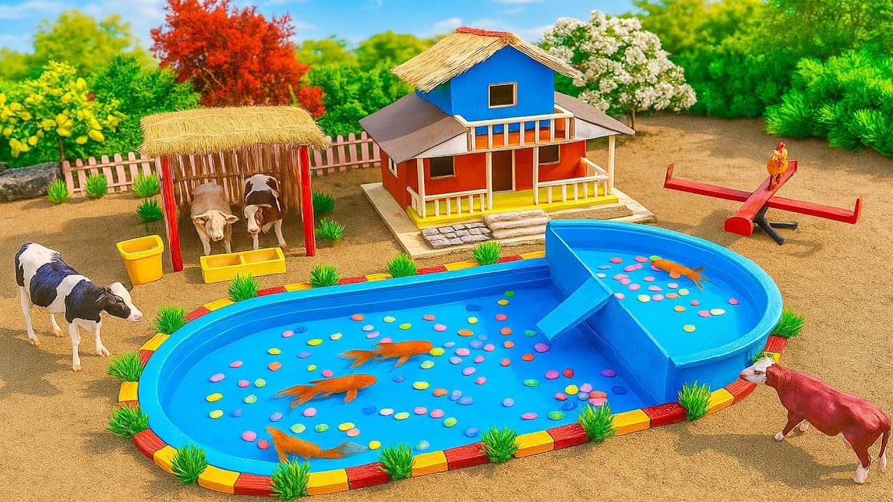 Creative Rainy Farm Diorama 🌧️🐄 | Mini Puddles, Cows & Windmill House  @BironFarmer