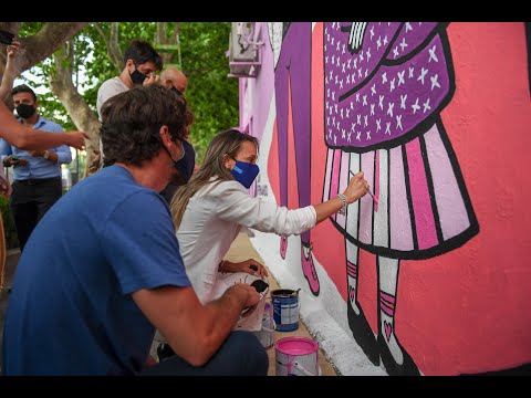 Juan Andreotti y Malena Galmarini presentaron un mural sobre la violencia hacia la mujer