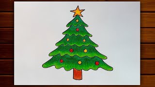 Easy Christmas Tree Drawing || How To Draw Christmas Tree Step By Step For Beggeiner's..