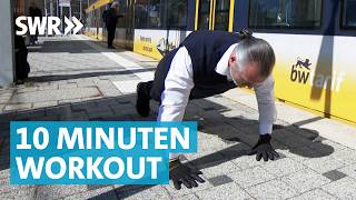 Liegestütze an der Haltestelle: Straßenbahnfahrer macht Fitness am Bahnsteig