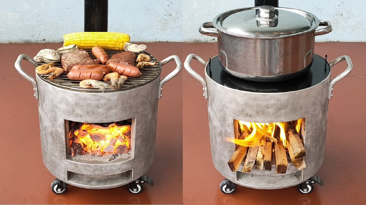 The idea of making a wood stove from cement and old cooking pots - YouTube