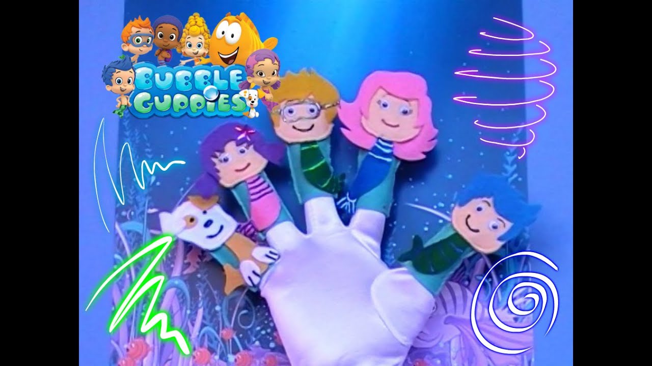 Finger Family Nursery Rhyme song with BUBBLE GUPPIES finger puppets
