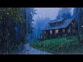Goodbye insomnia with heavy rain sound  rain sounds on old roof in foggy forest at night