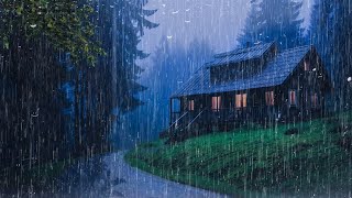 Goodbye Insomnia With Heavy RAIN Sound | Rain Sounds On Old Roof In Foggy Forest At Night