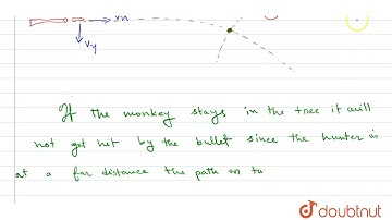 A hunter aims a gun at a monkey hanging from a tree some distance away. The monkey drops from th...