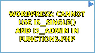 Wordpress: Cannot Use is_single() and is_admin in functions.php (2 Solutions!!)