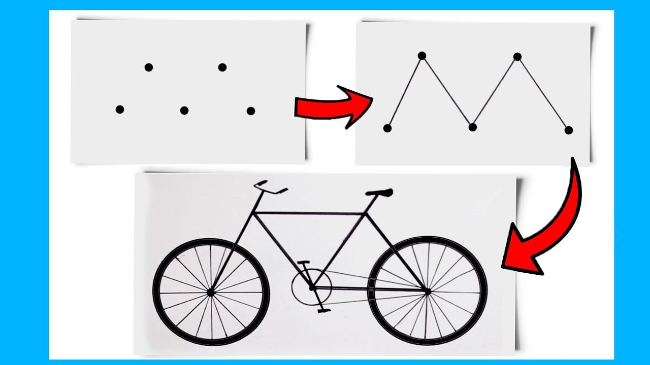 How to Draw a Bicycle from 5 Dots || Bicycle Drawing from Letter M ...