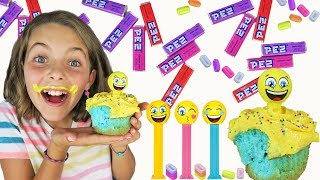 DIY Emoji Face Treat PEZ Candy Large Cupcakes | Giant Emoji Movie Cupcake | Kids Cooking and Crafts screenshot 5