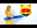 Nastya pretends to play with huge toys