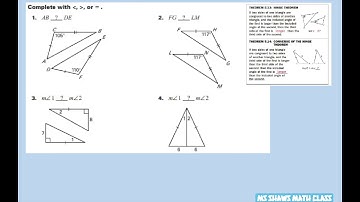 Complete each statement with less or greater than or equal. Hinge Theorem, Converse of Hinge Thm