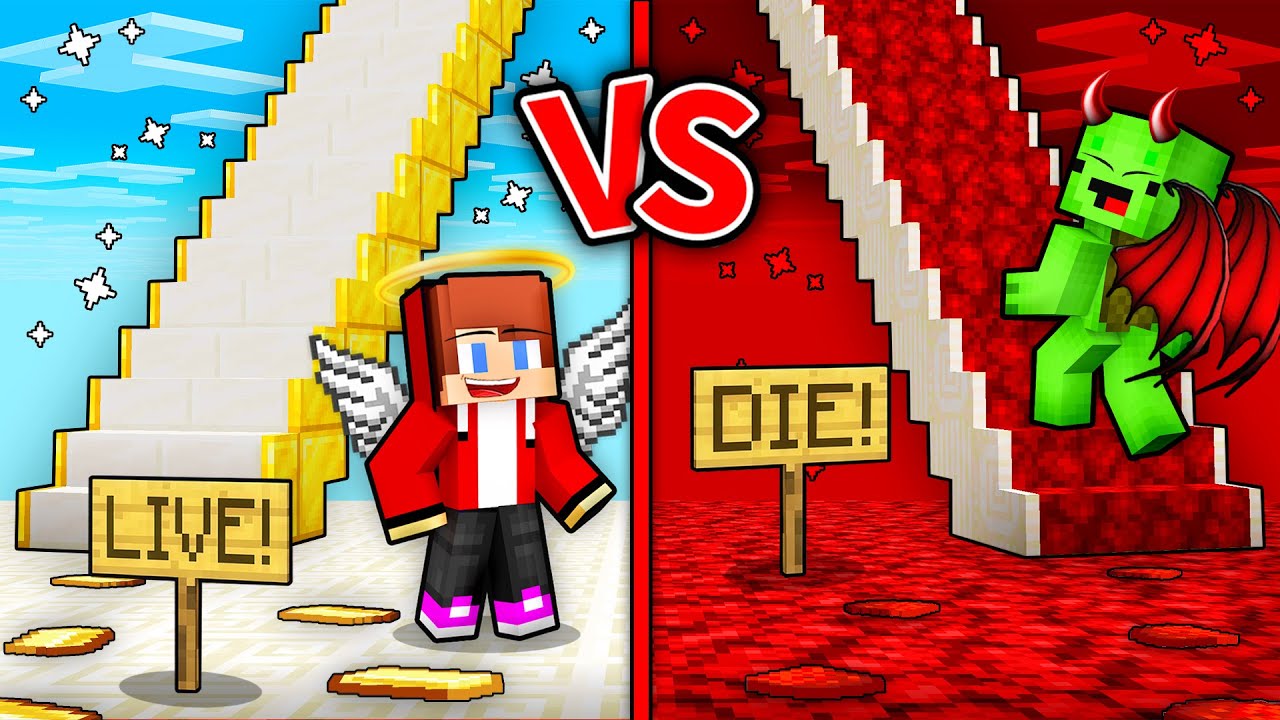 JJ и Mikey: битва на лестнице ДЬЯВОЛА против АНГЕЛА в Minecraft! - Maizen