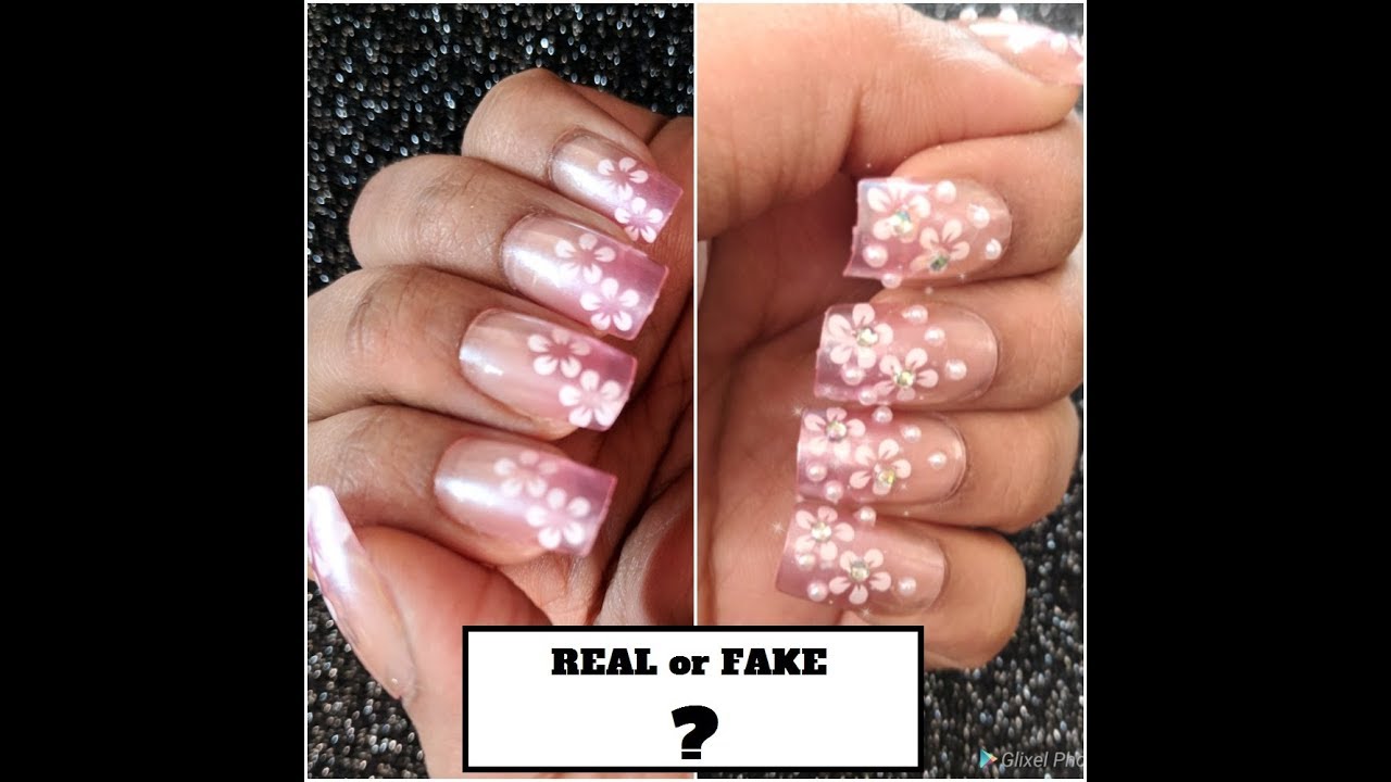 Fake or Real Nails? - Pink and White nails with pearls