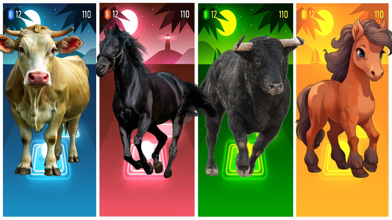 Funny Cow🐂🆚Funny Horse🐎🆚Funny Bull🐃🆚Funny PONY🐎🔴Tiles Hop EDM Rush