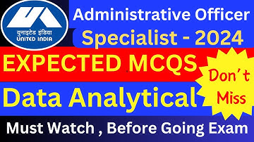 Expected Data Analyst MCQs | Expected UIIC ao Data Analytical MCQs | UIIC ao Data Analyst MCQs