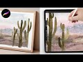 Procreate Tutorial // Easy Watercolor Desert Landscape with Cactus