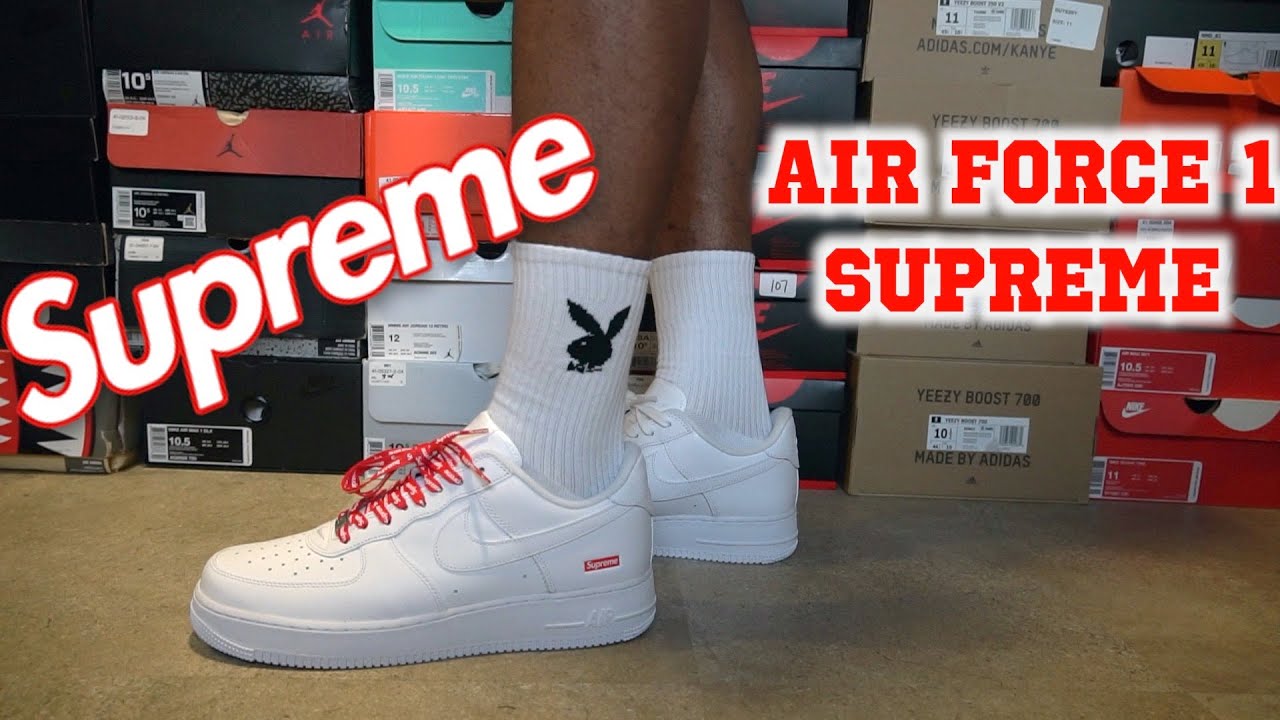 SUPREME Nike Air Force 1 - REVIEW & ON FEET [with Red SUPREME Laces &  Regular White Laces] 