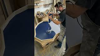 Incredible Deep Blue Epoxy Resin Table Pour! 🌊✨ #Woodworking #ResinArt