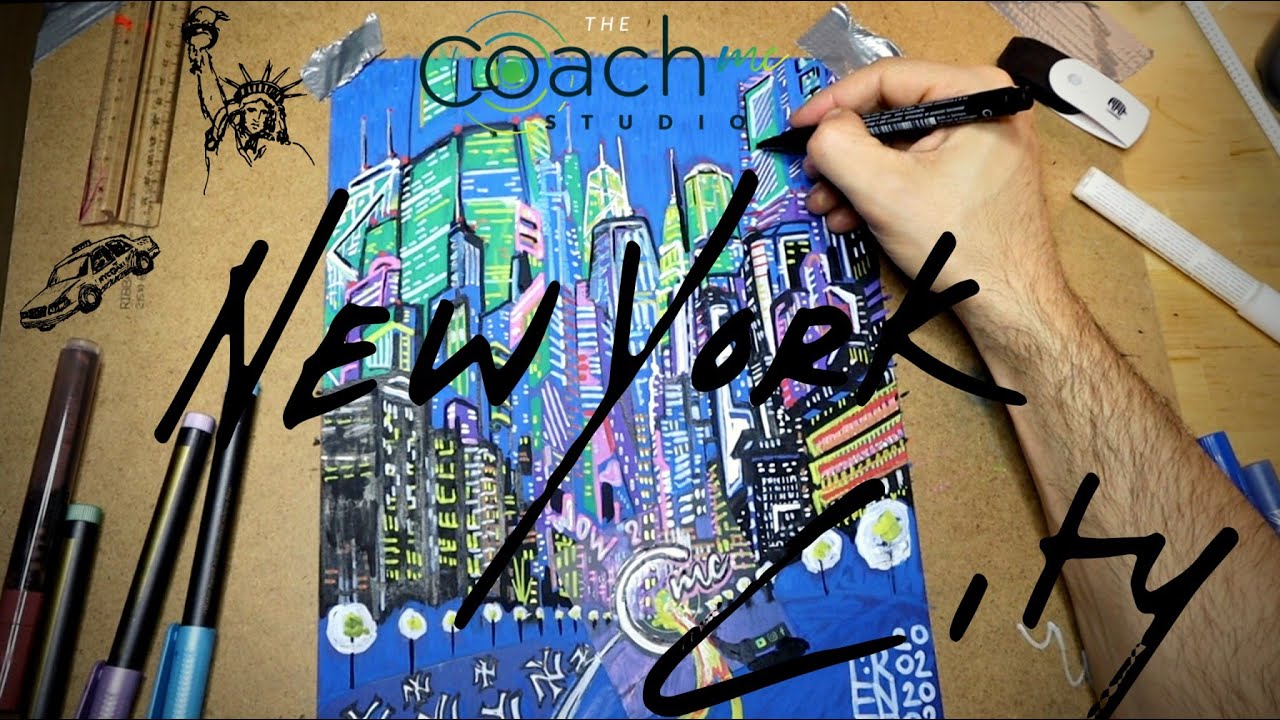 THE CoachMc  LO-FI BEATS TO CHILL/ CREATE / STUDY TO + TIMELAPSE DRAWING - New York City At Night -
