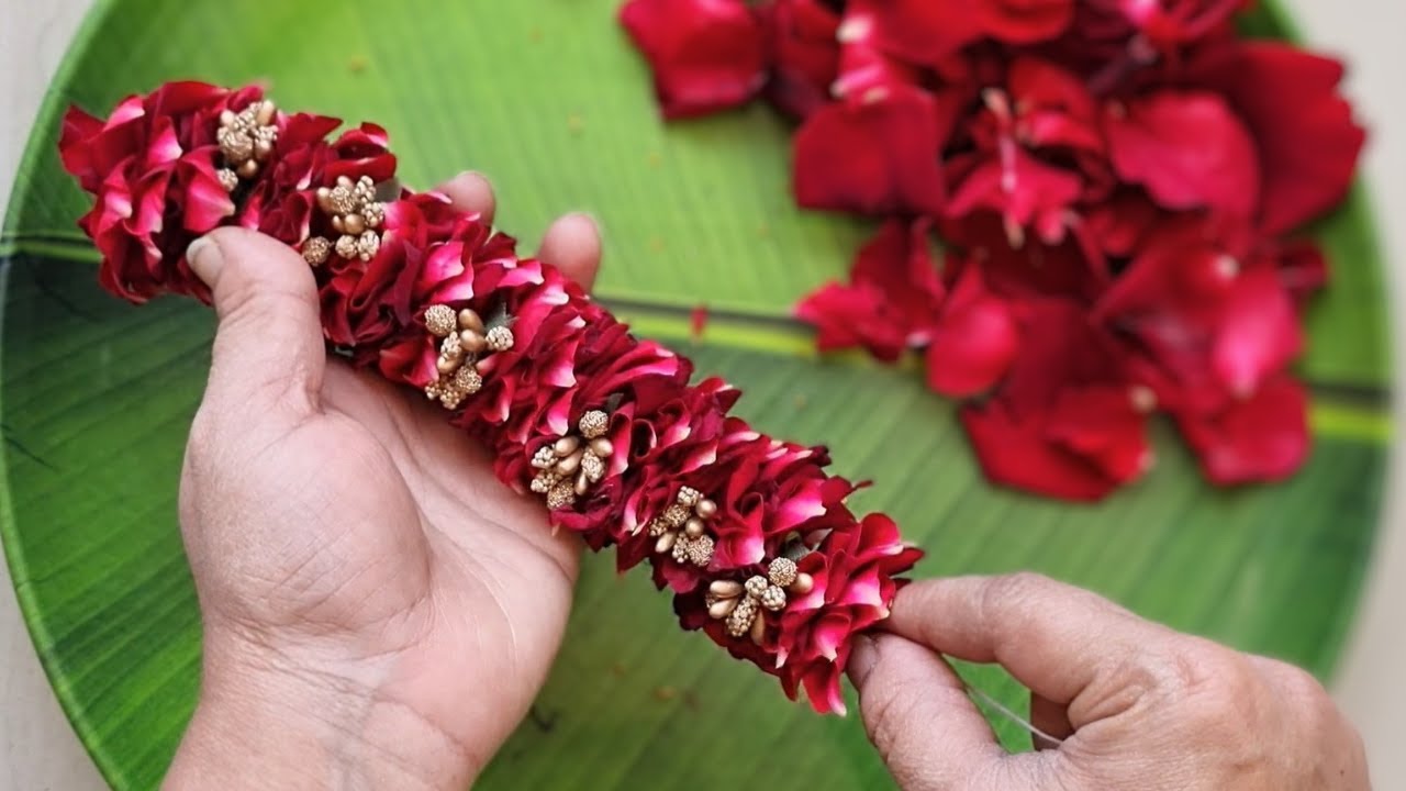 Rose Petals Bridal Veni Making at Home How To Make Bridal Flower Veni