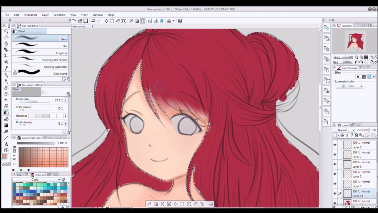 Lineart and Color - Clip Studio Paint [ Anime Girl ] - YouTube