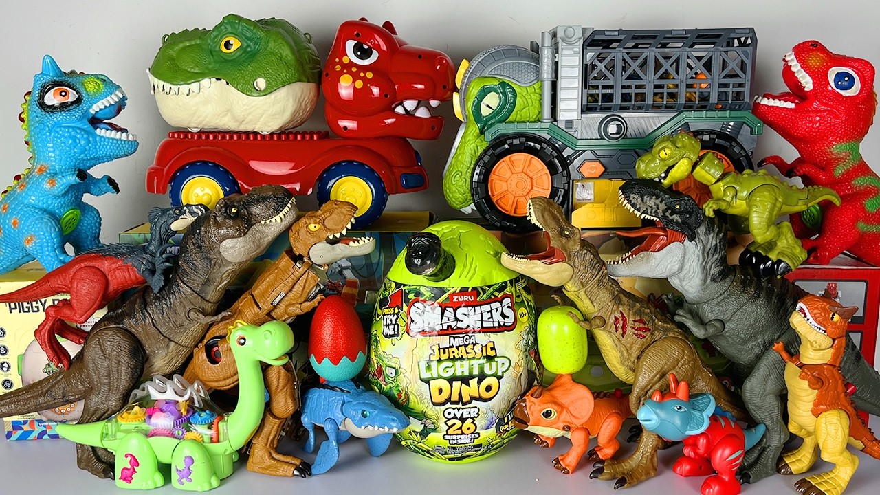 Jurassic World Rebirth ASMR Dinosaur Unboxing T-rex Carnotaurus Brachio Dino Trucks Zuru Smashers