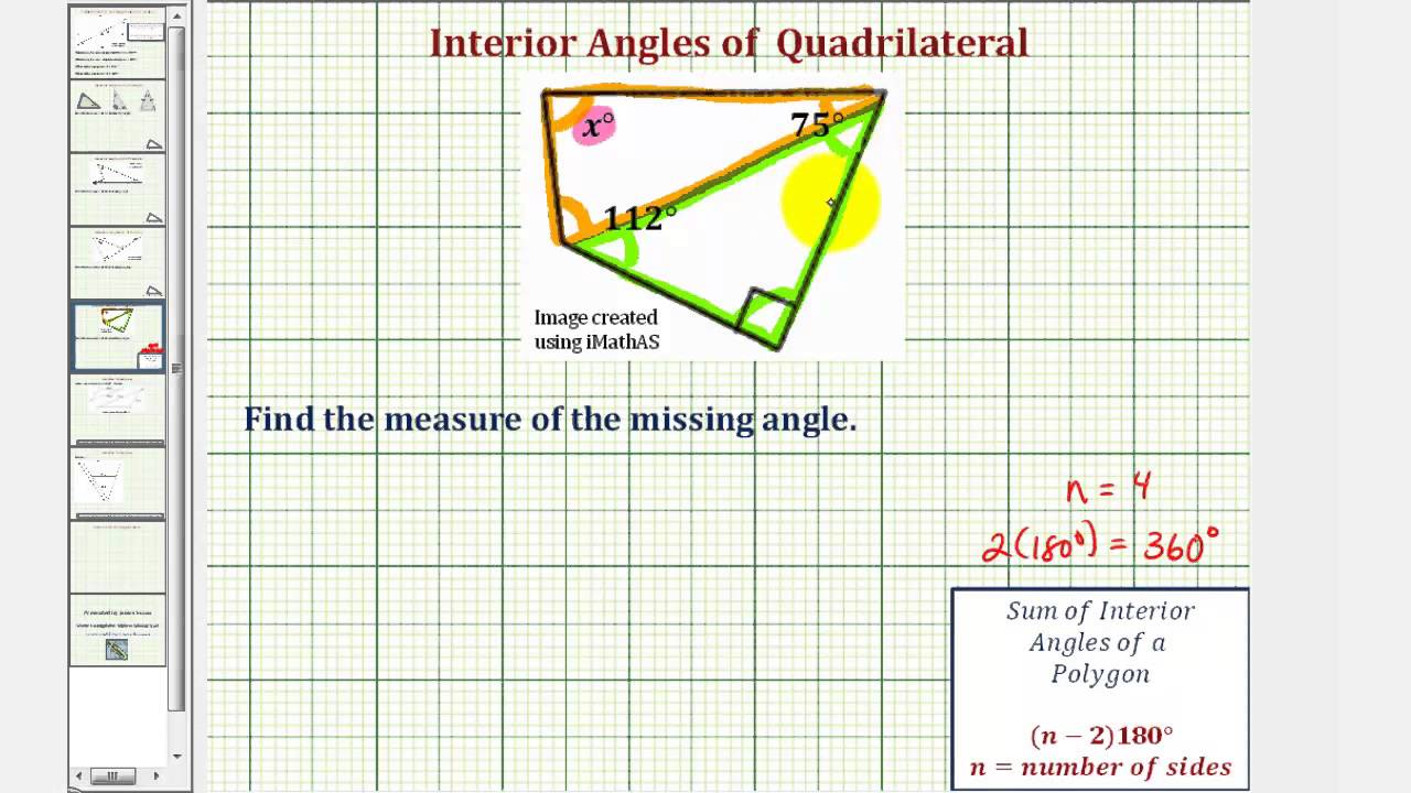 Ex Find The Measure Of An Interior Angle Of A Quadrilateral