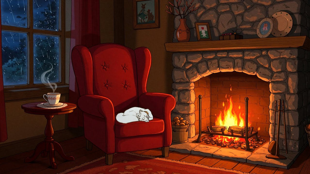 1950's cozy rainy night 🔥 oldies playing in another room in vintage grandma living