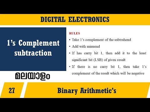 Lecture 27 – 1’S COMPLEMENT SUBTRACTION (മലയാളത്തിൽ)– Digital ...