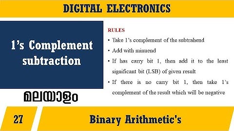Lecture 27 – 1’S COMPLEMENT SUBTRACTION (മലയാളത്തിൽ)– Digital Electronics