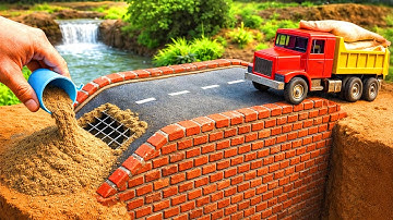 DIY Mini Truck Builds Brick & Metal Railing Bridge | Fun Construction Science Project