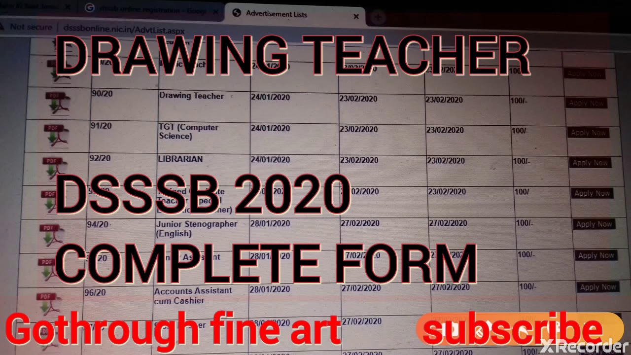 Dsssb online form 2020/Female fee exempted/drawing teacher /Gothrough Fine Art / free Part 2