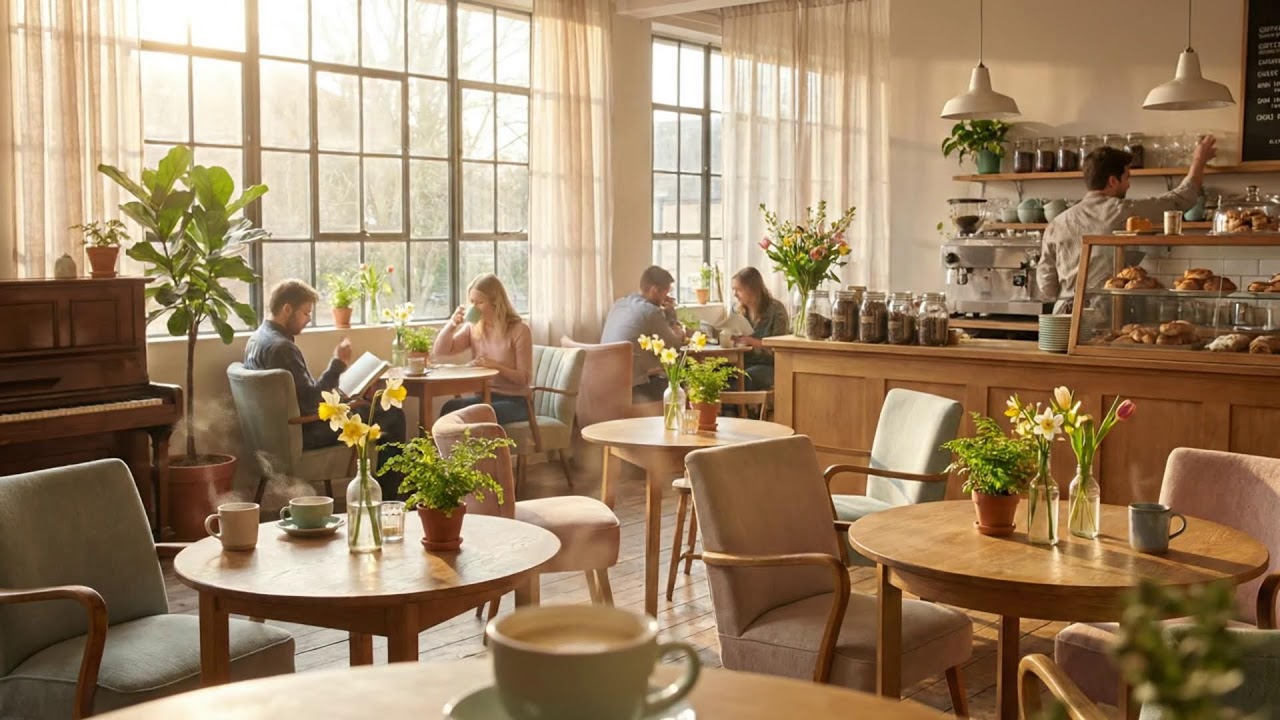 春のそよ風とピアノの旋律 🌞☕ 居心地の良いカフェの音