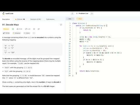 LeetCode 91. Decode Ways 中文解题思路 Java #string #dynamicprogramming