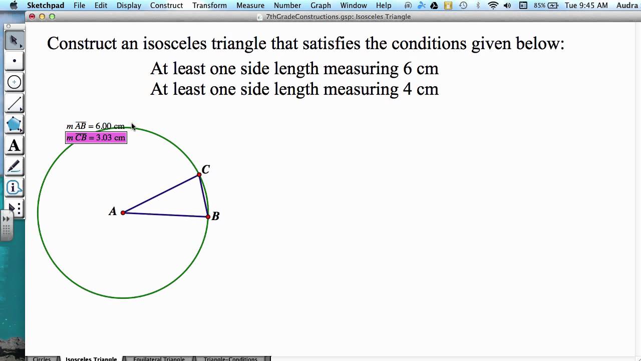 Construction an Isosceles Triangle with 2 side lengths given - YouTube