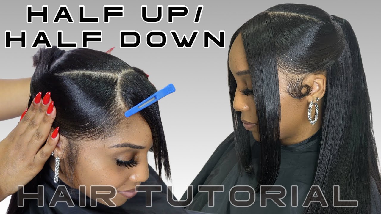 How To Half Up Half Down Sew In With Bangs YouTube