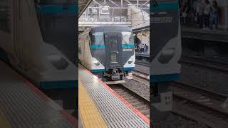 E257系2500番台NC-31編成回送列車が大宮駅9番線から警笛を鳴らすするシーン