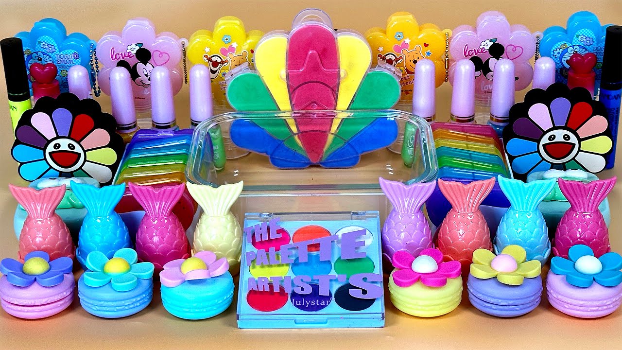 Rainbow SLIME | Mixing Makeup, Glitter and Beads into Clear Slime. ASMR Slime.