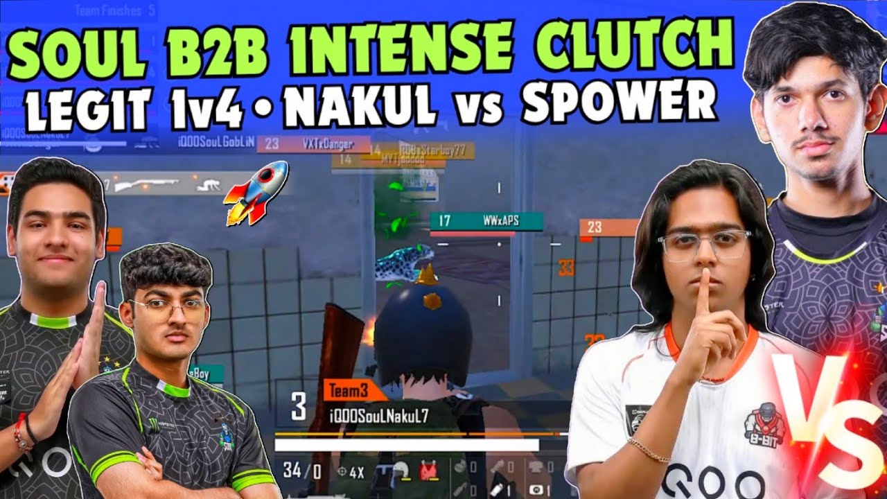 iQOOSouL Back2Back Intense Clutch Legit 1v4 in Seconds 🔥 Nakul vs ...