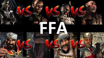 WOLF VS SALADIN VS SNAKE VS RAT VS PIG VS CALIPH VS SULTAN VS LIONHEART | FFA Stronghold Crusader AI