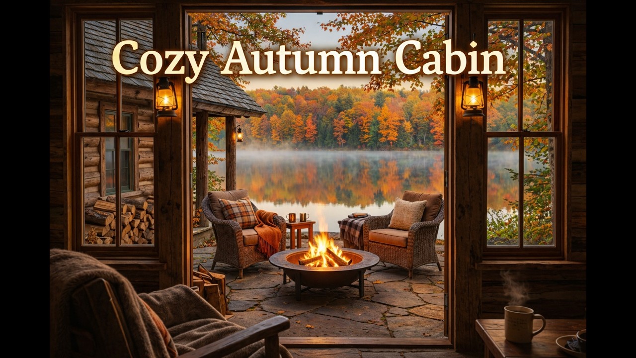 Cozy Autumn Lakeside Cabin Fire 🔥 Relaxing Nature Ambience for Study, Sleep & Relaxation (2 Hours)