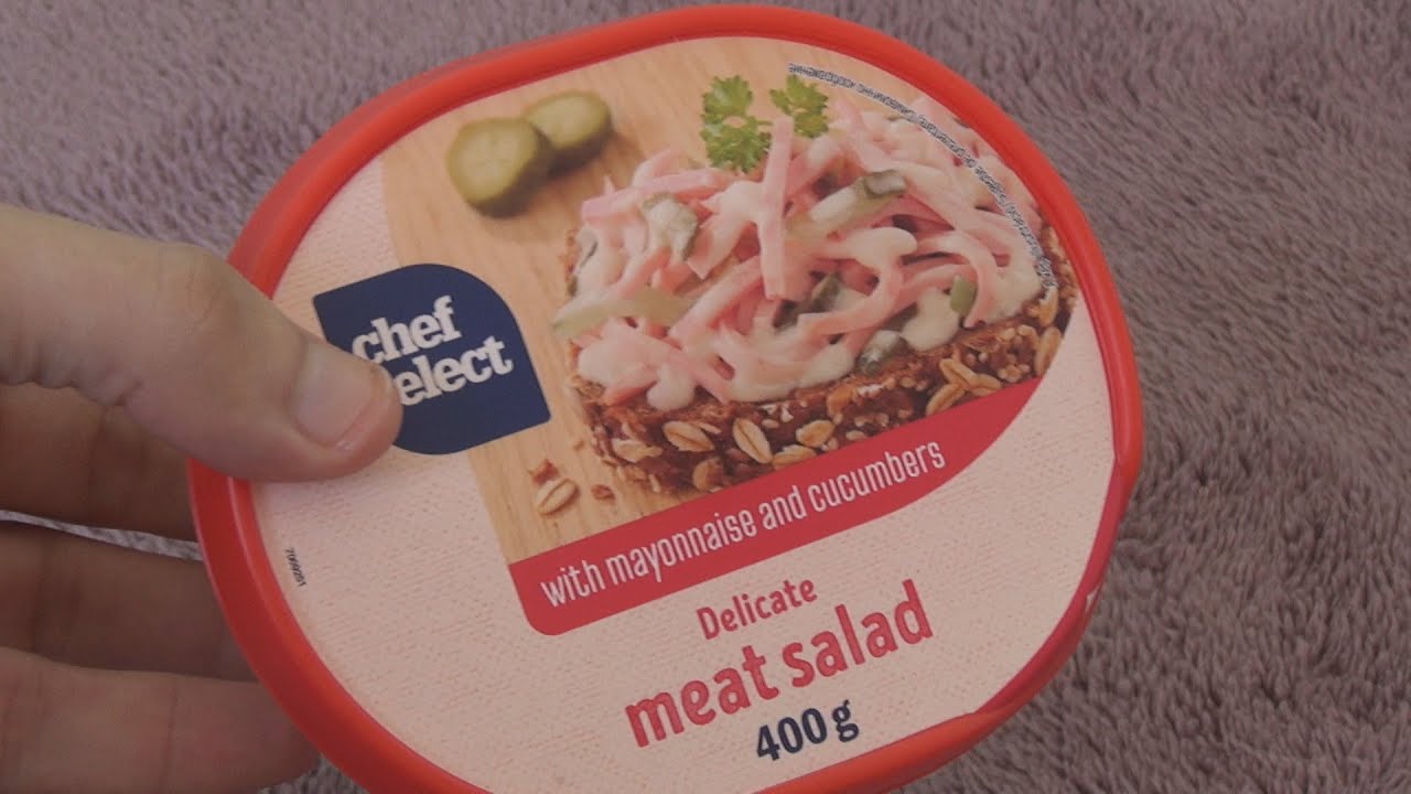 Unboxing and test of Chef Select Delicate Meat Salad with Mayonnaise and  Cucumbers 400 g - YouTube