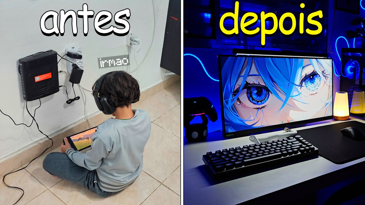 Transformei a parede no NOVO SETUP do meu irmão! (projeto quarto gamer)